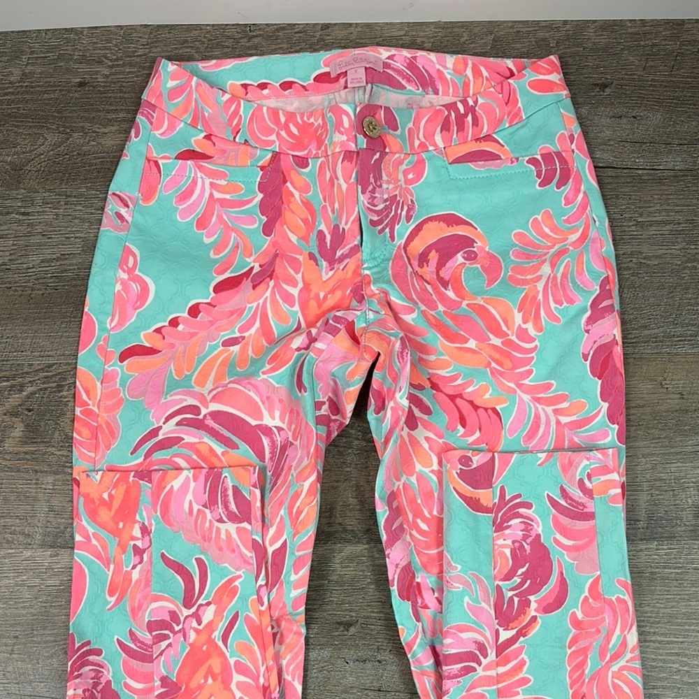 Lilly Pulitzer Poolside Blue Love Birds KELLY Pants Size 2